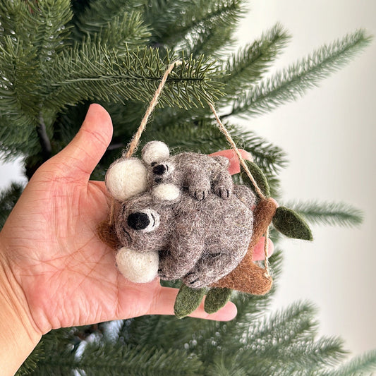 Felt Koala with Baby Ornament - Chickadees Wooden Toys