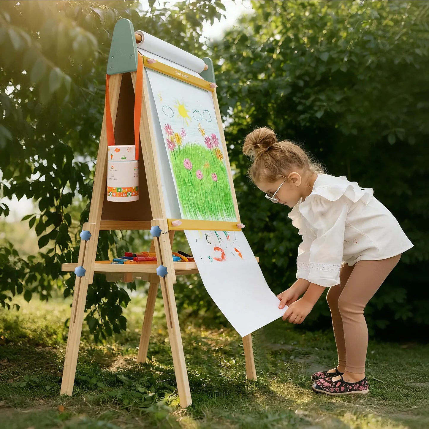 Tiny Land® 3-in-1 Art Easel for Kids - Morandi - Chickadees Wooden Toys