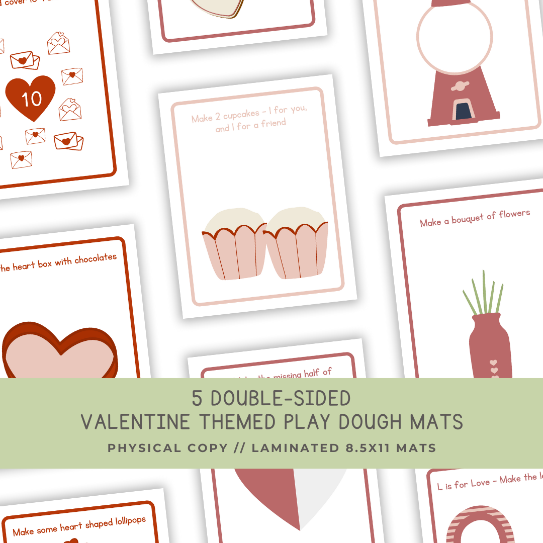 5 Double-sided Valentine's Day Play Dough Mats - Physical Product