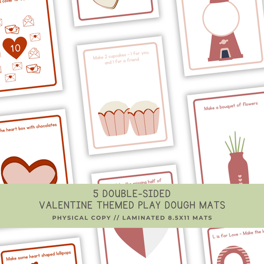 5 Double-sided Valentine's Day Play Dough Mats - Physical Product - Chickadees Wooden Toys