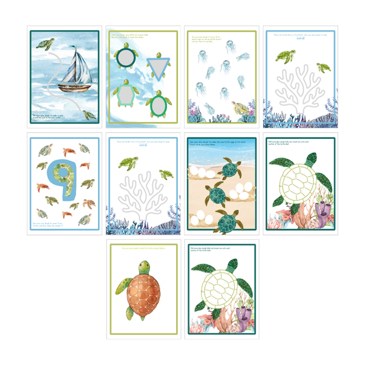 5 Double-sided SEA TURTLE Themed Play Dough Mats - Physical Product