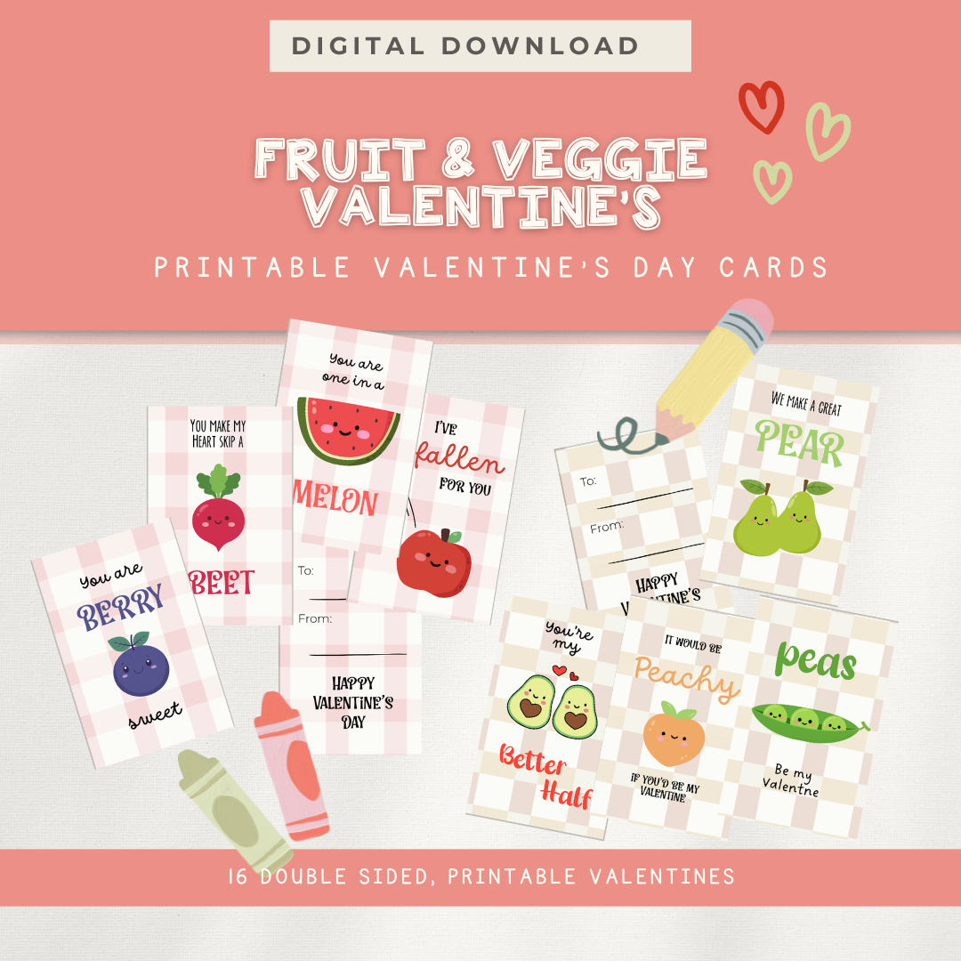 Fruit & Veggie Valentines - Digital Download
