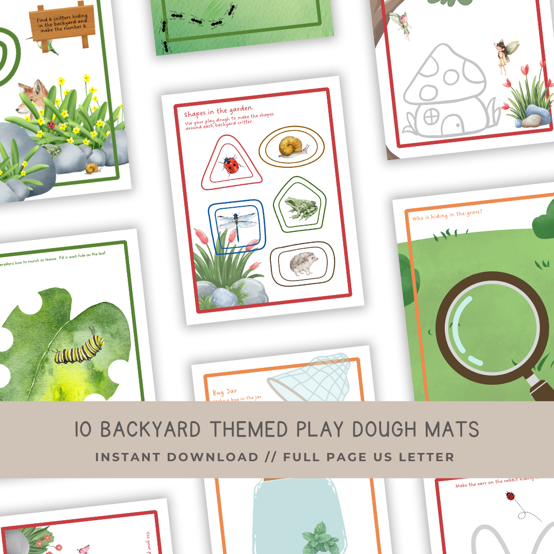 10 BACKYARD Themed Play Dough Mats - Digital Download - Chickadees Wooden Toys