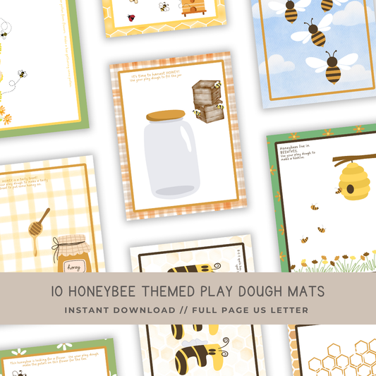 10 HONEYBEE Themed Play Dough Mats - Digital Download - Chickadees Wooden Toys