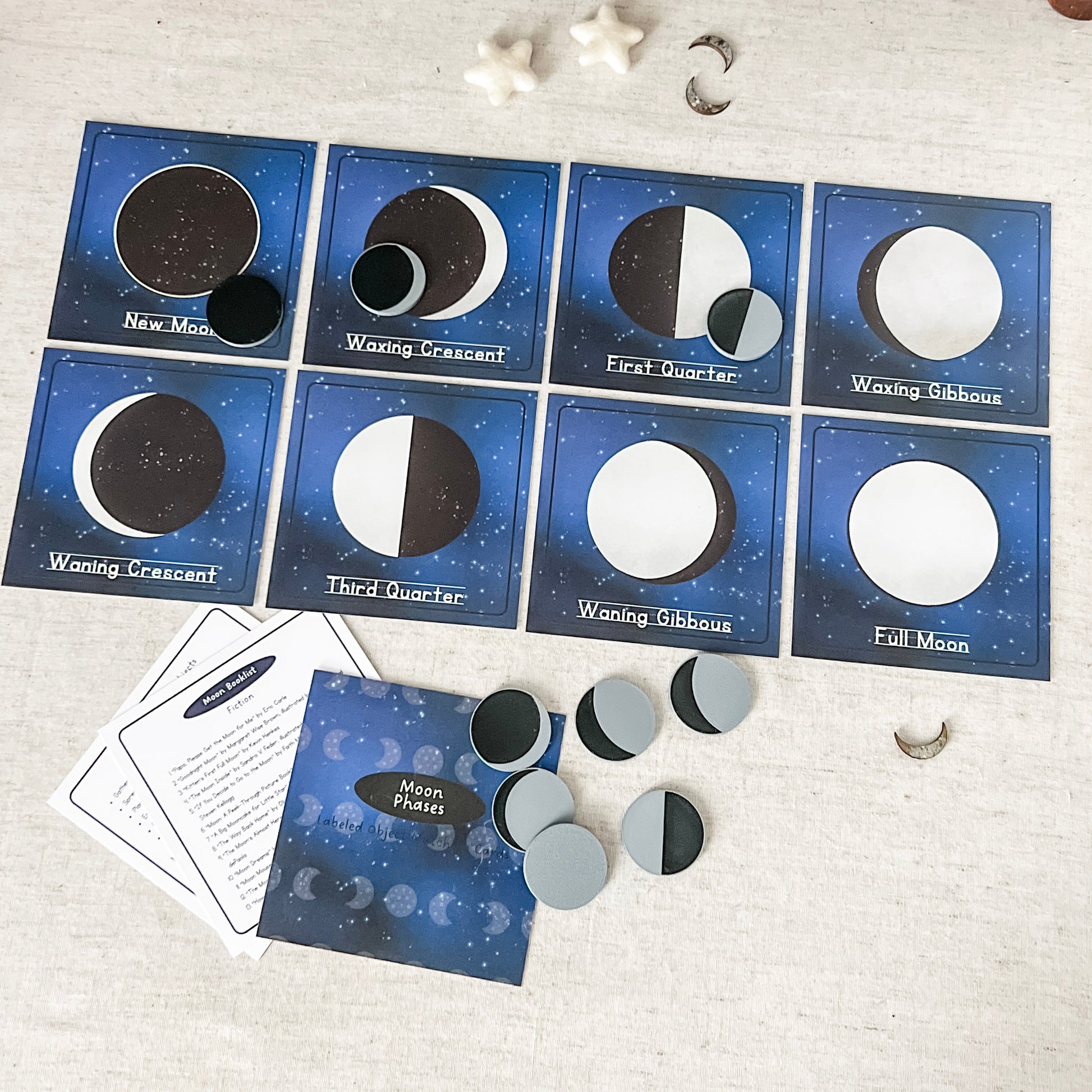 Moon Phase Matching - Cards & Tokens - Chickadees Wooden Toys