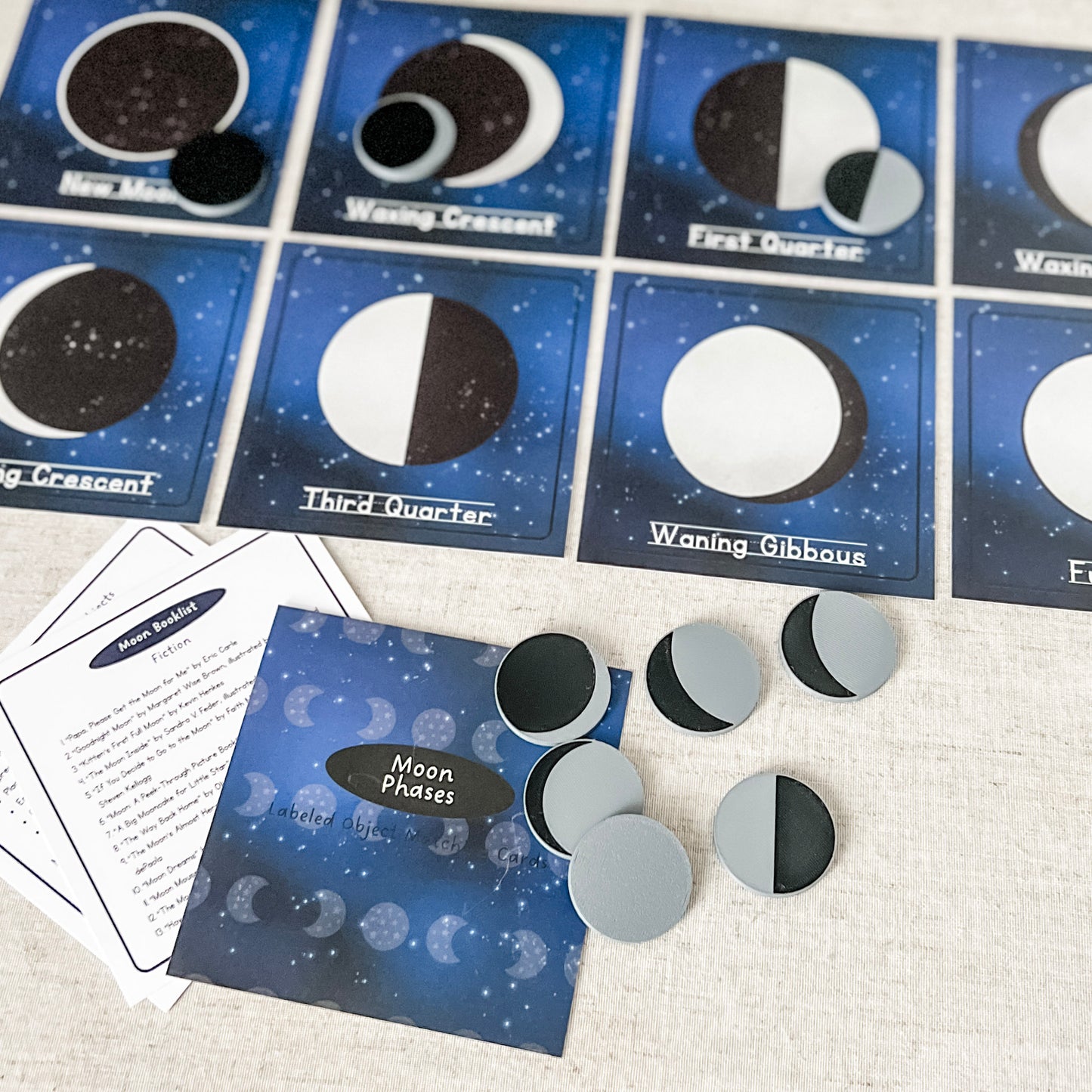 Moon Phase Matching - Cards & Tokens - Chickadees Wooden Toys