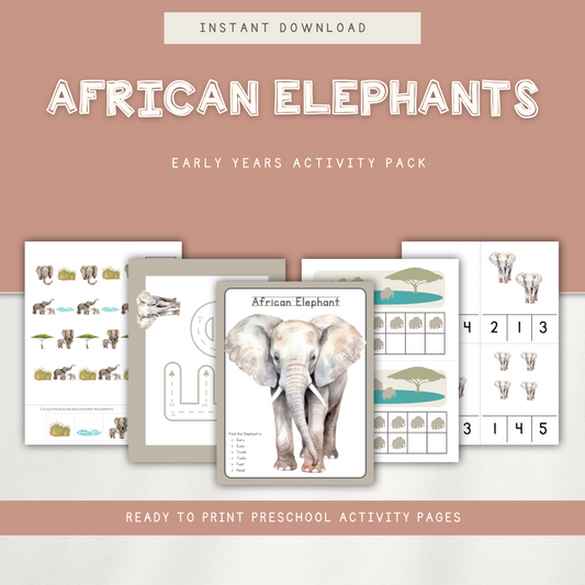 African Elephant - Preschool Activity Pages