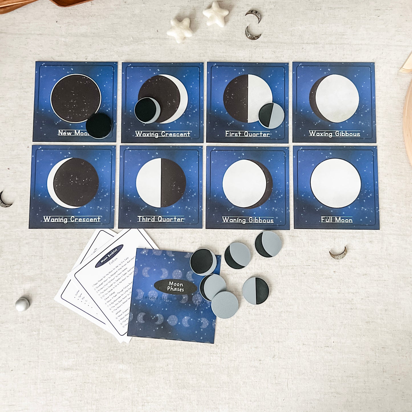 Moon Phase Matching - Cards & Tokens - Chickadees Wooden Toys