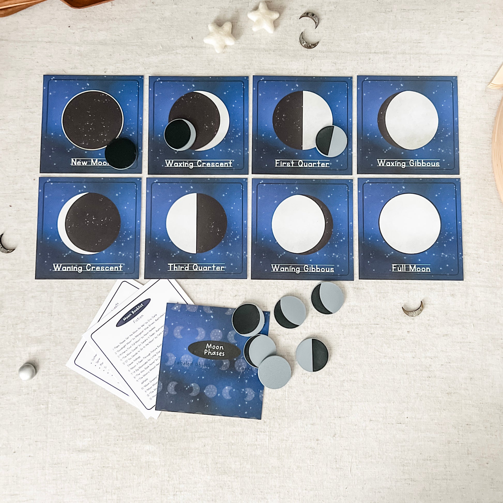 Moon Phase Matching - Cards & Tokens - Chickadees Wooden Toys