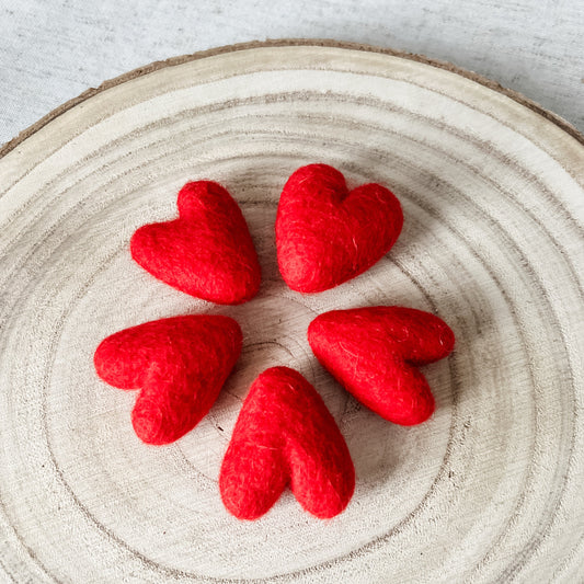 5 Red Felt Hearts