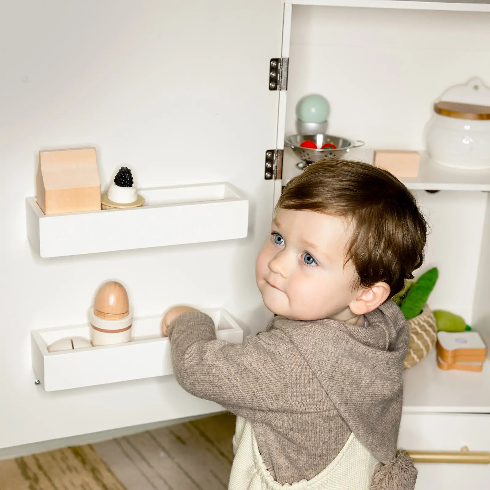 Tiny Land® Play Kitchen Accessories – Play Kitchen Fridge: Wooden Cabinet Refrigerator for Kids - Chickadees Wooden Toys