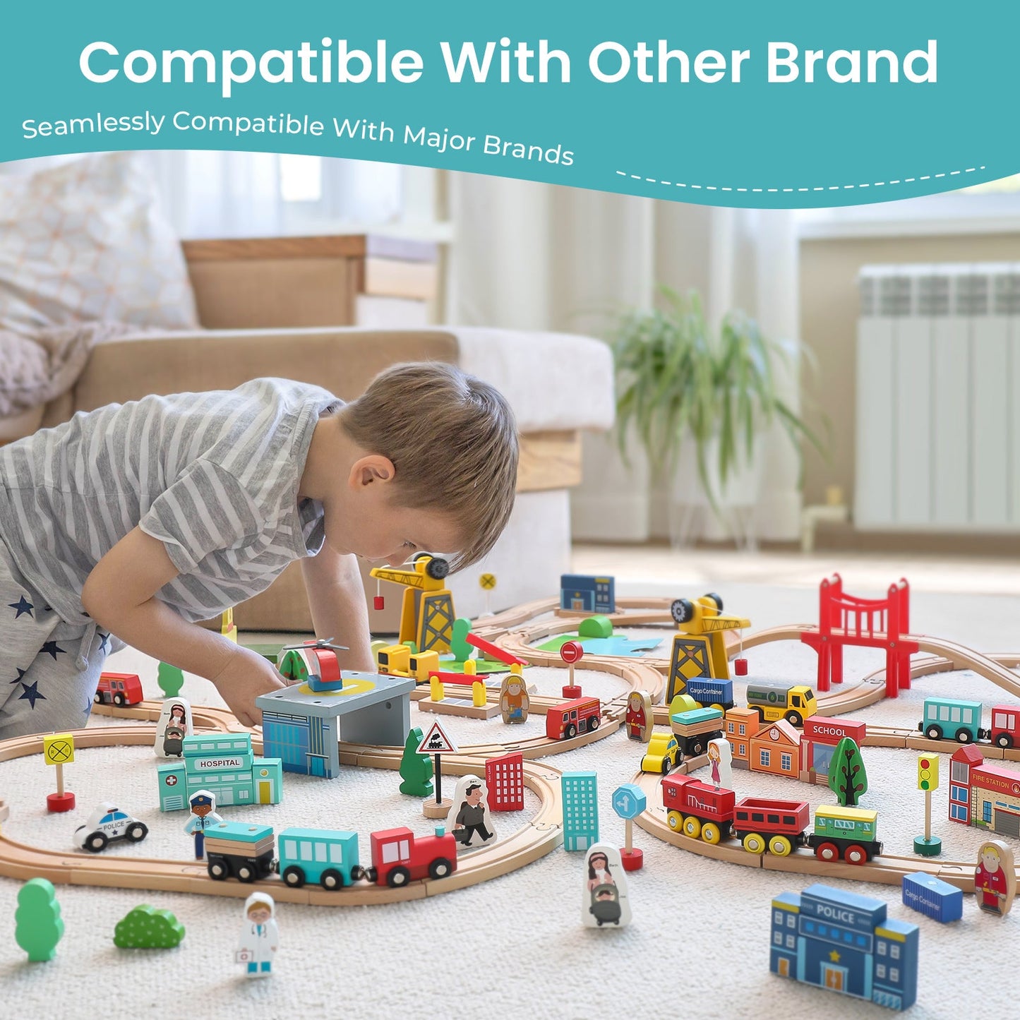Tiny Land® Wooden Train Set for Children 39 Pcs