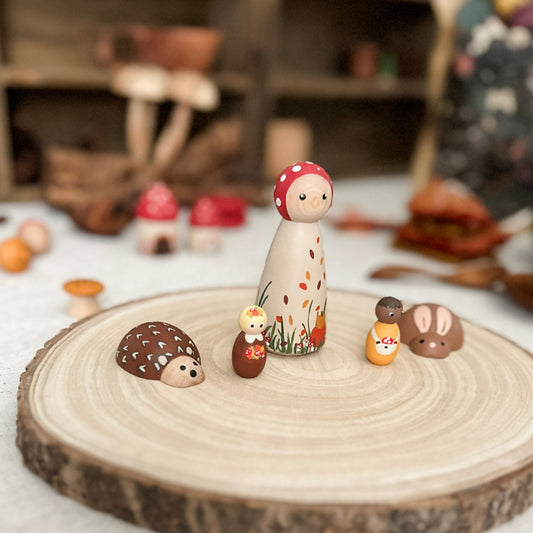 Mother Autumn, Woodland Friends, and Baby Peg Dolls