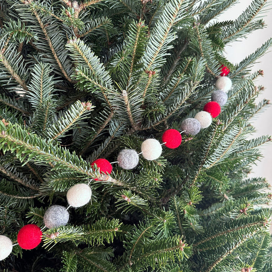 6' Felt Festive Pompom Ball Garland - Red, Gray, White - Chickadees Wooden Toys