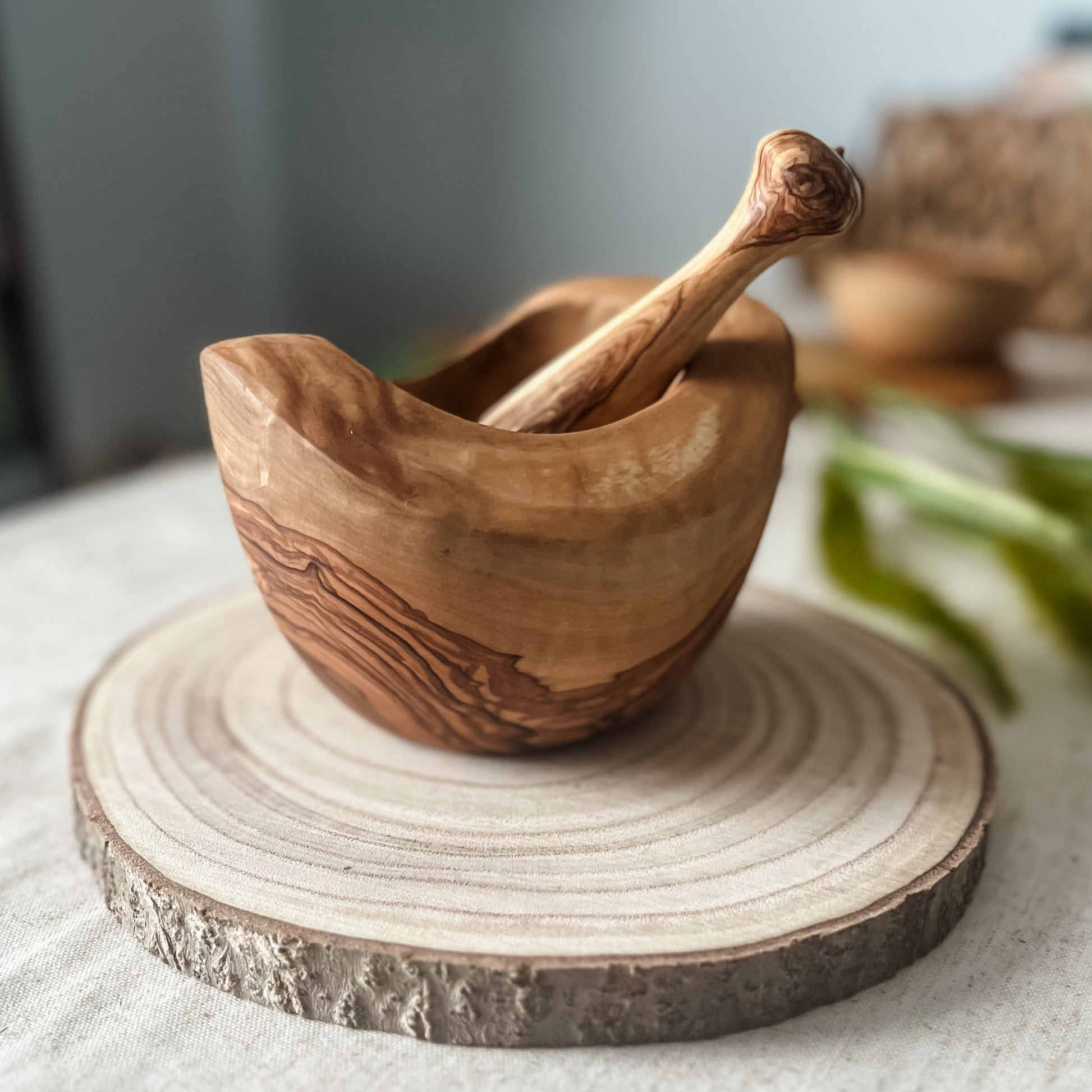 Hand Carved Olive Wood Mortar and Pestle - Chickadees Wooden Toys