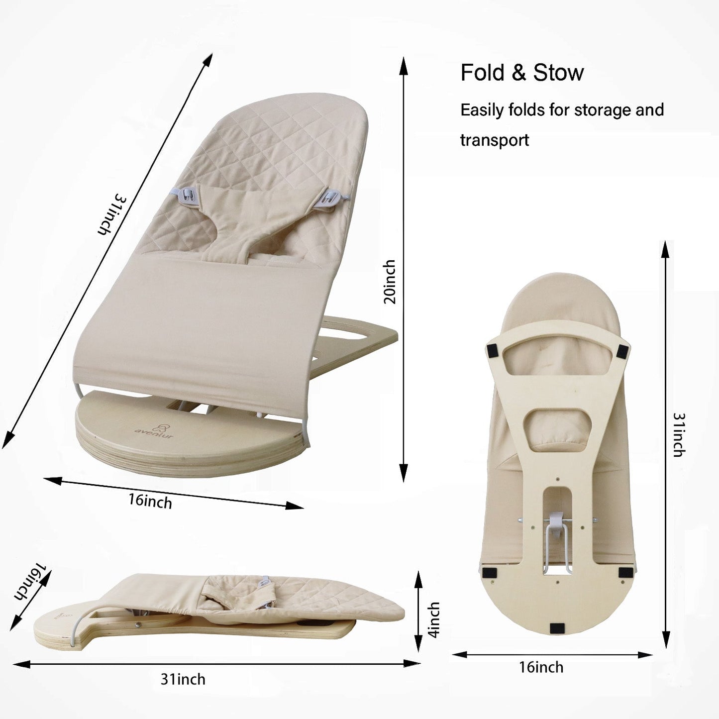 Avenlur Fir Wooden Baby Bouncer – Foldable Infant Rocker with Play Arch