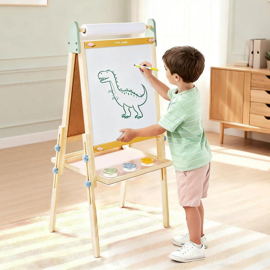 Tiny Land® 3-in-1 Art Easel for Kids - Morandi - Chickadees Wooden Toys