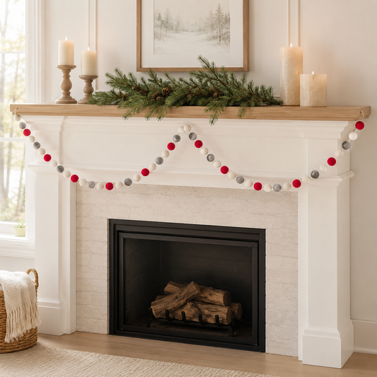 6' Felt Festive Pompom Ball Garland - Red, Gray, White