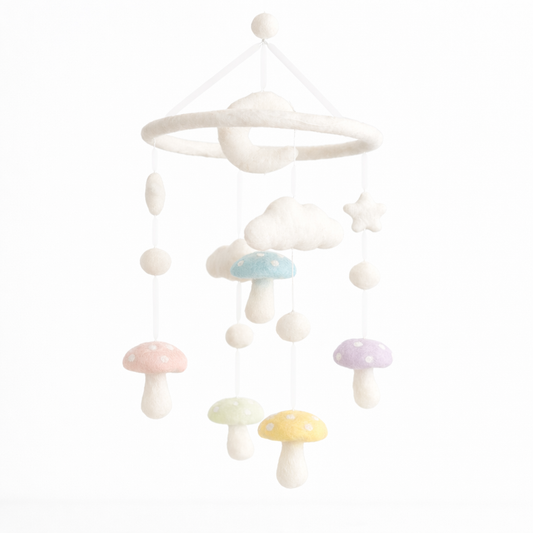 Felt Pastel Mushroom Baby Mobile - Chickadees Wooden Toys