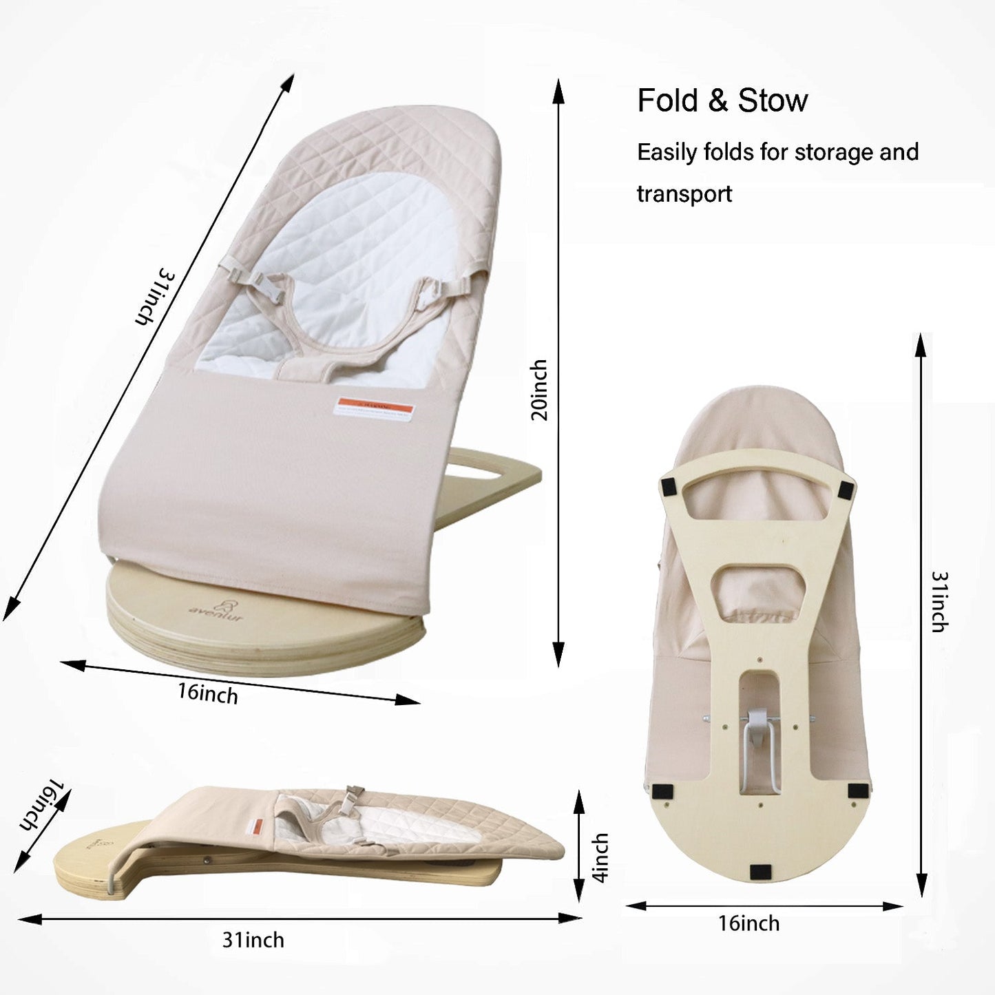 Avenlur Fir Wooden Baby Bouncer – Foldable Infant Rocker with Play Arch
