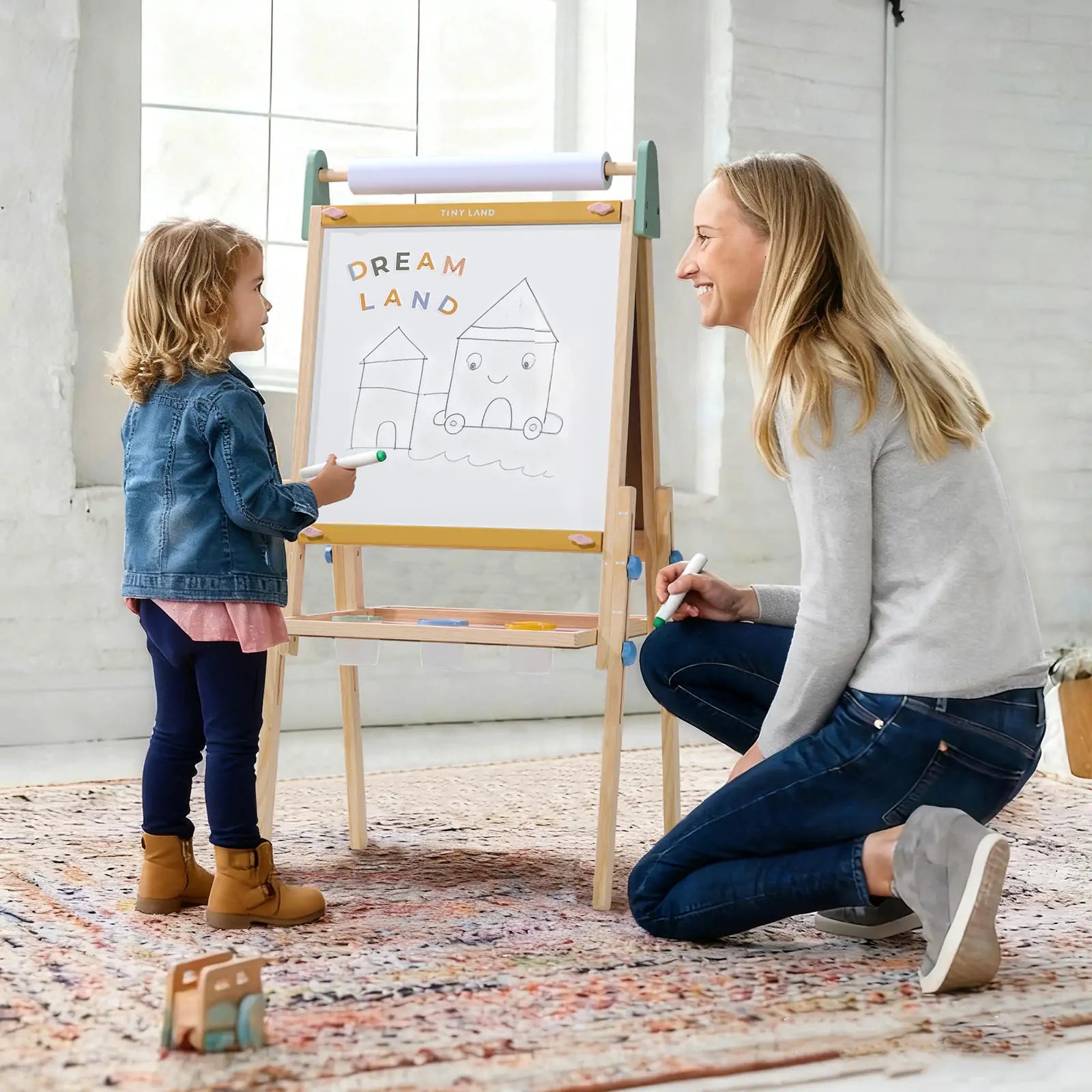 Tiny Land® 3-in-1 Art Easel for Kids - Chickadees Wooden Toys