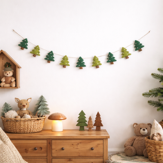 Felt Tree Garland with Jute Thread - Chickadees Wooden Toys