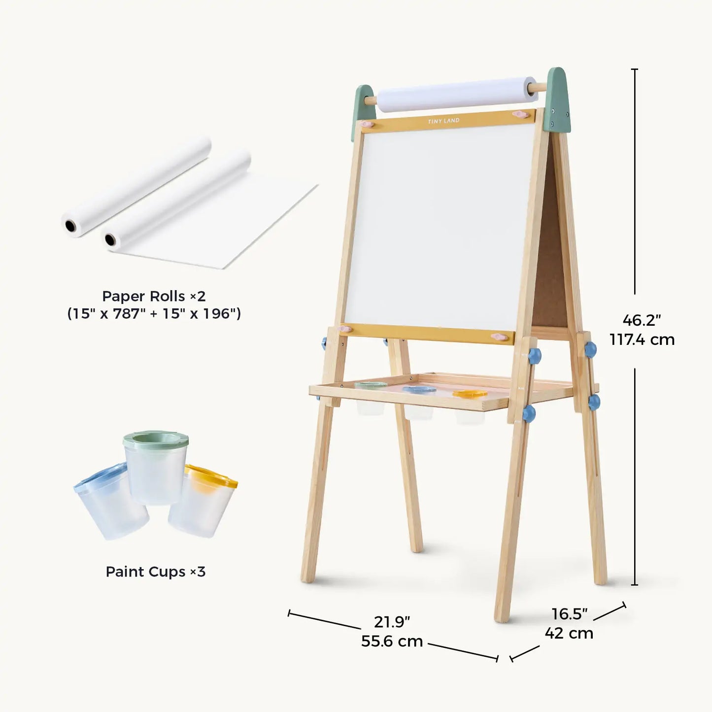 Tiny Land® 3-in-1 Art Easel for Kids - Morandi - Chickadees Wooden Toys