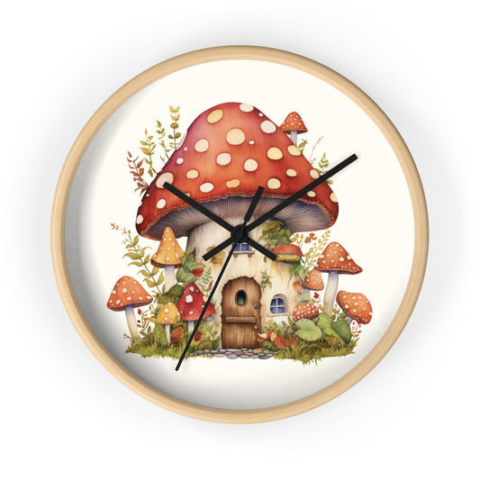 Charming Mushroom House Wall Clock - Whimsical Home Decor for Nature Lovers