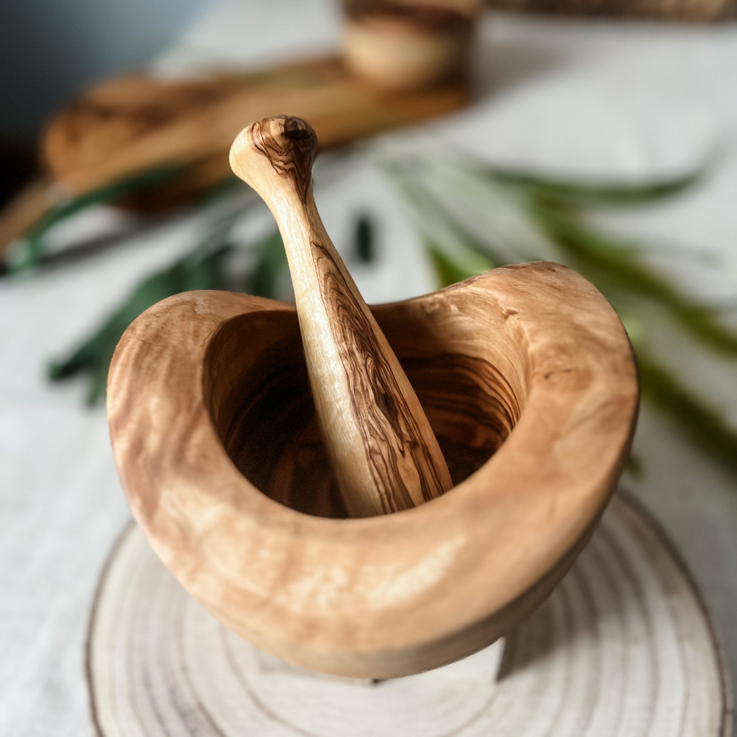 Hand Carved Olive Wood Mortar and Pestle