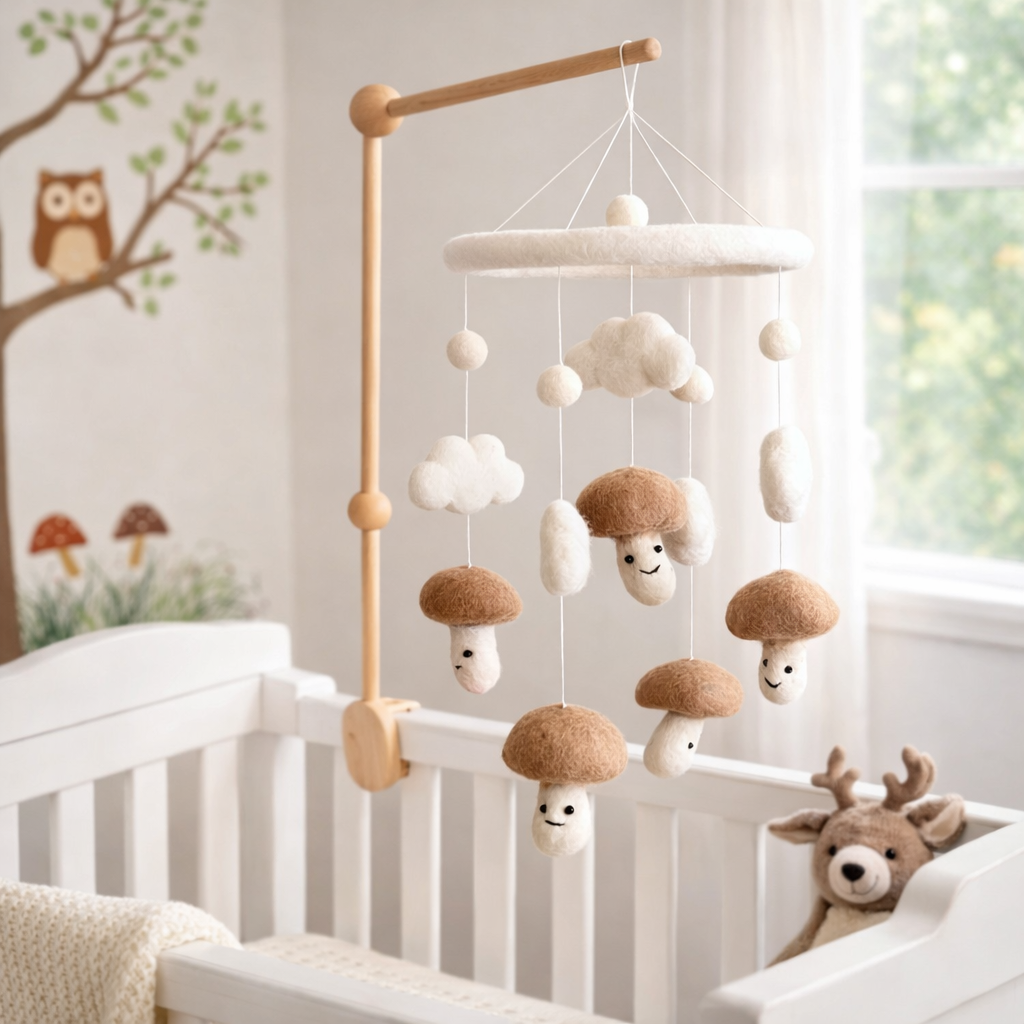 Felt Baby Mobile - Smiley Mushroom - Chickadees Wooden Toys