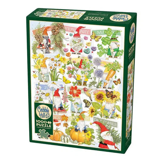 A Happy Gnome Life 1000 Piece Jigsaw Puzzle Cobble Hill - Chickadees Wooden Toys