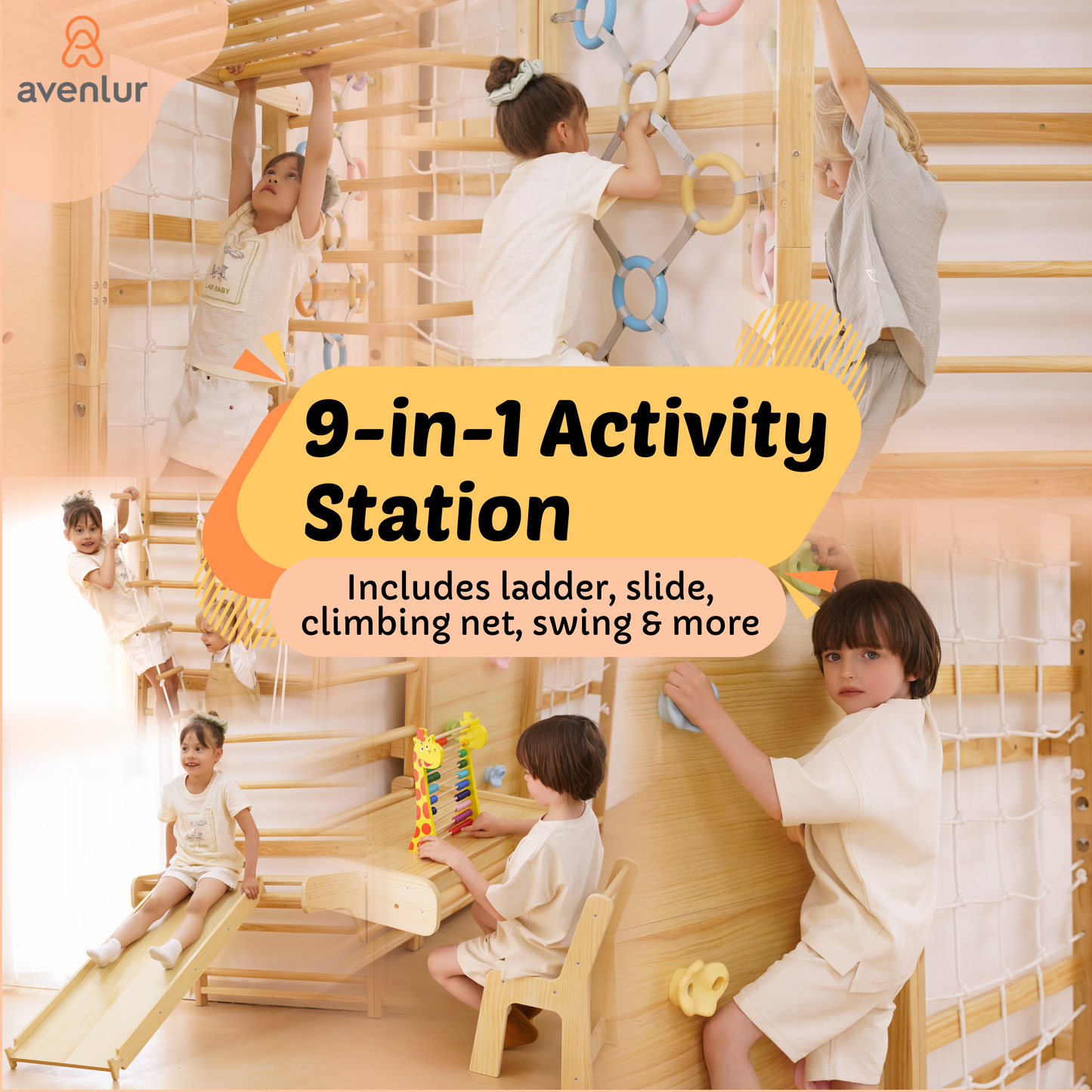 Walnut Modular | Swedish Ladder Jungle Gym - 95" Height - Wall Mounted