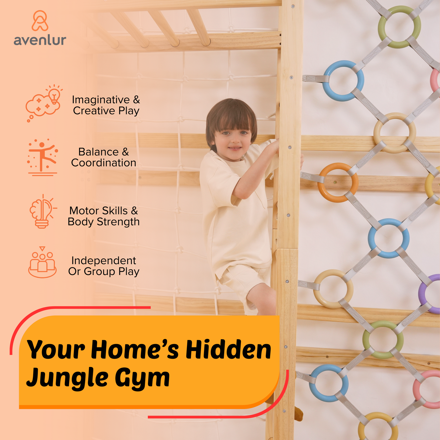 Walnut Modular | Swedish Ladder Jungle Gym - 95" Height - Wall Mounted