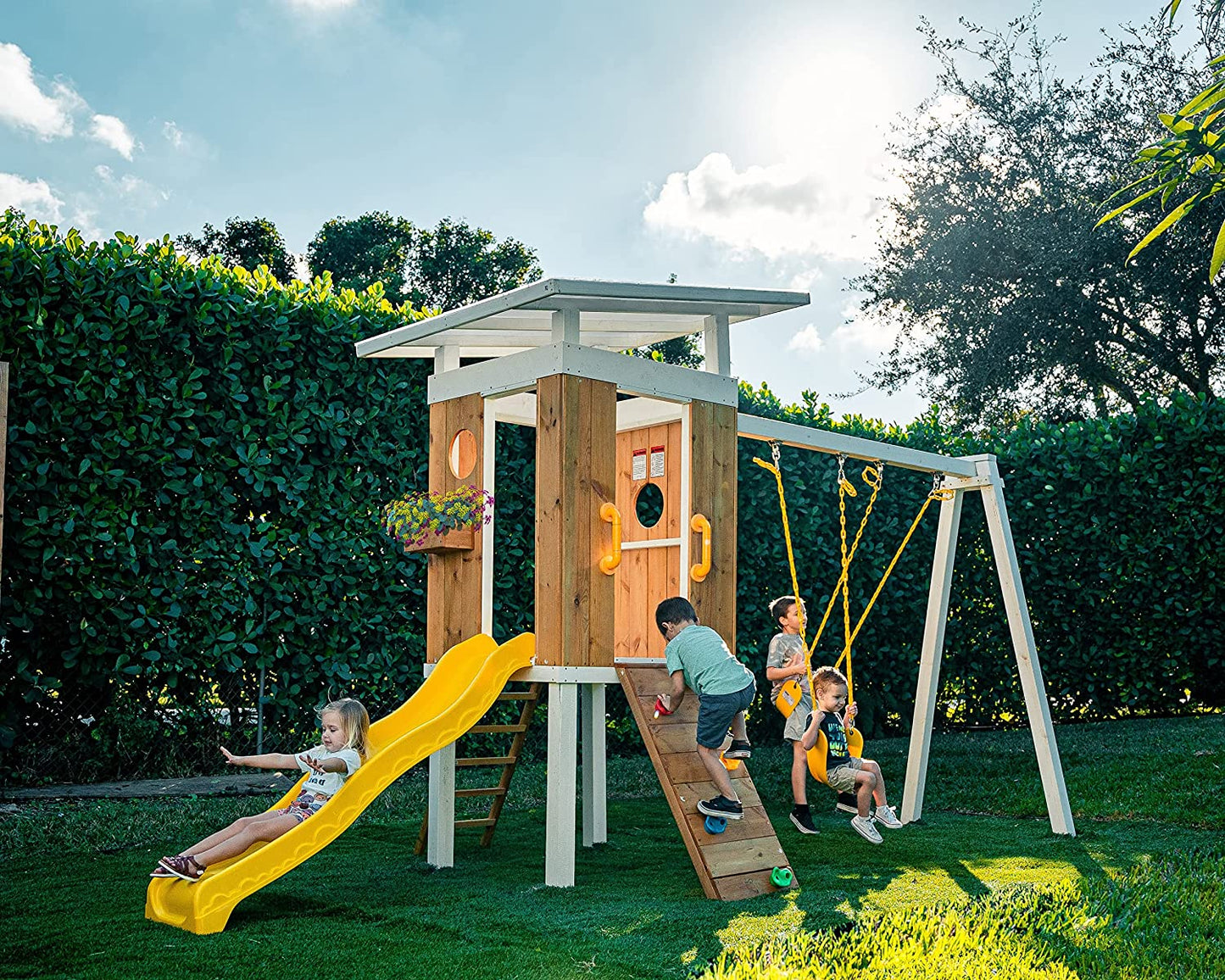 Forest - Modern Backyard Outdoor Swing Set 2 Swings And Trapeze Bar