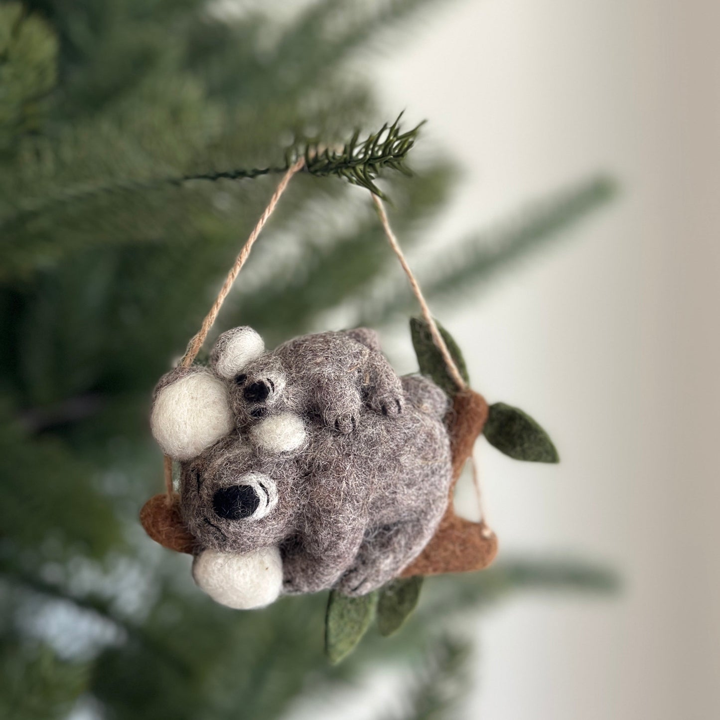 Felt Koala with Baby Ornament - Chickadees Wooden Toys