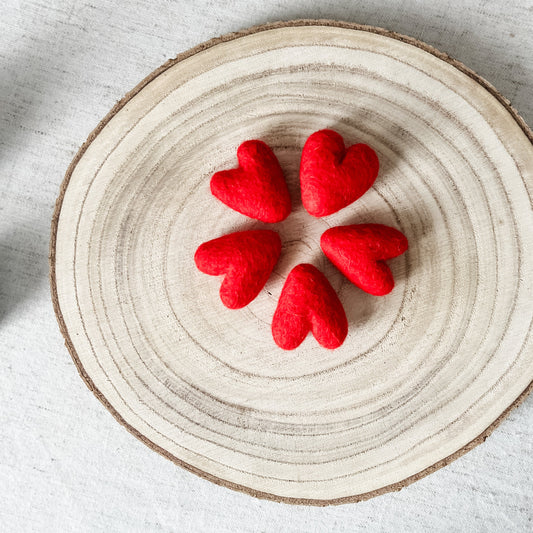 5 Red Felt Hearts