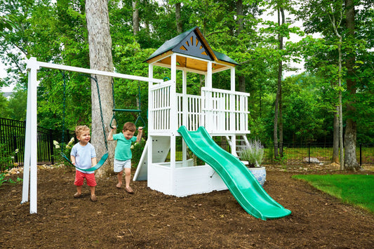 Craftsman Modern Outdoor Swing Set | Wooden Backyard Swing Frame for Kids