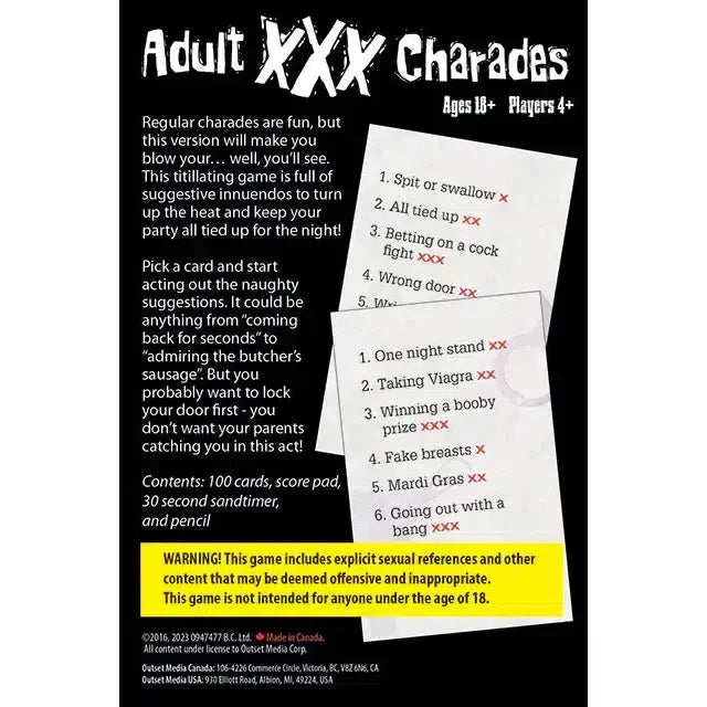 Adult XXX Charades Card Game Outset