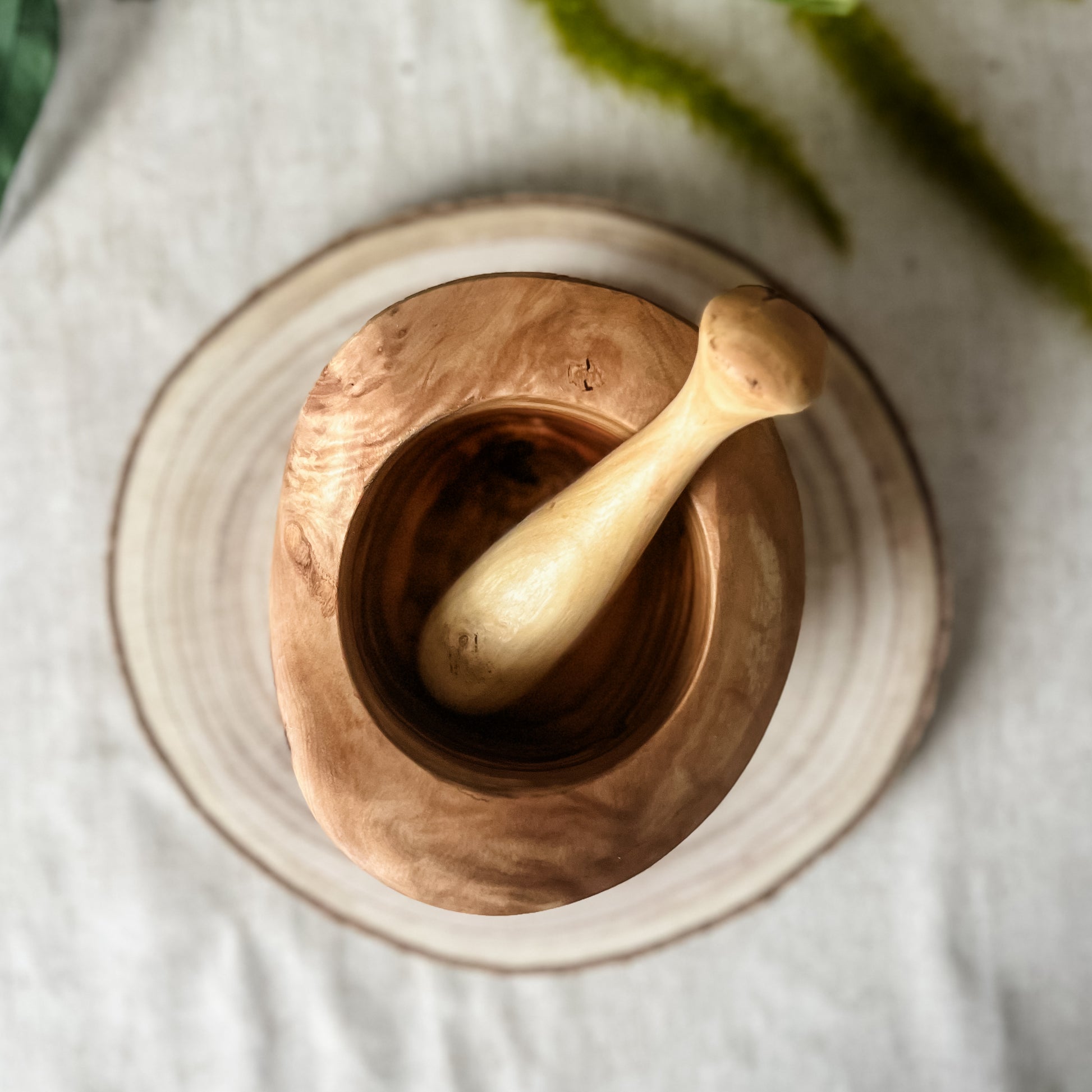 Hand Carved Olive Wood Mortar and Pestle - Chickadees Wooden Toys