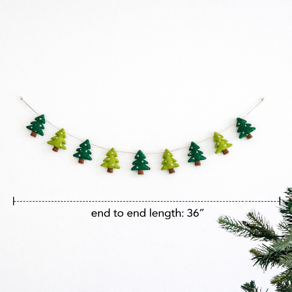 Felt Tree Garland with Jute Thread - Chickadees Wooden Toys