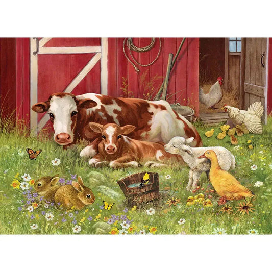 Barnyard Family 35 Piece Tray Jigsaw Puzzle Cobble Hill - Chickadees Wooden Toys