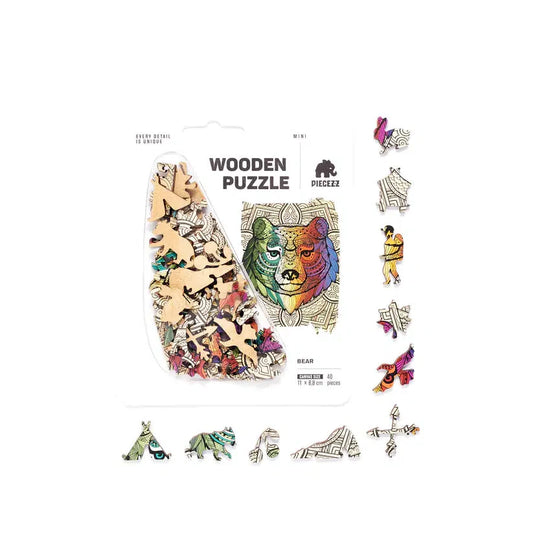 Bear 40 Piece Mini Wooden Jigsaw Puzzle Geek Toys - Chickadees Wooden Toys