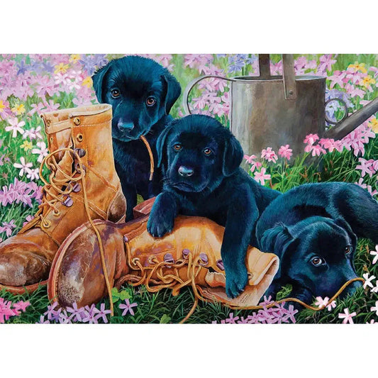 Black Lab Puppies 35 Piece Tray Jigsaw Puzzle Cobble Hill - Chickadees Wooden Toys