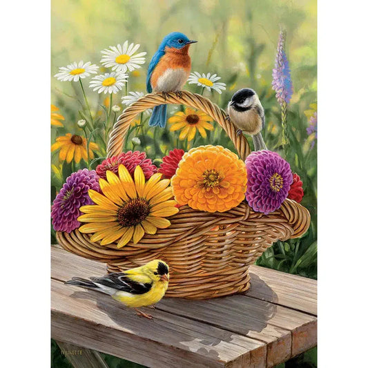 Bluebird & Bouquet 35 Piece Tray Jigsaw Puzzle Cobble Hill - Chickadees Wooden Toys