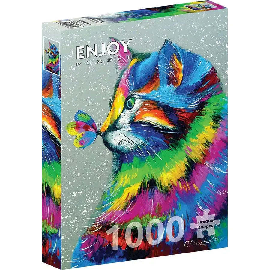 Bright Cat & Butterfly 1000 Piece Jigsaw Puzzle Enjoy