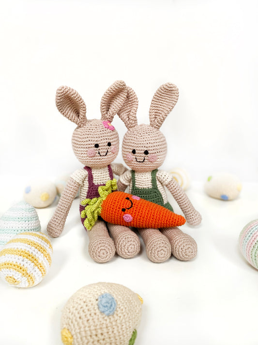 Springtime Easter Bunny in Suspenders - Crochet Plush - Chickadees Wooden Toys