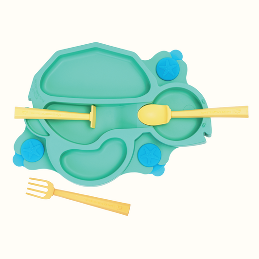 Turtle Training Plate and Utensils - Chickadees Wooden Toys