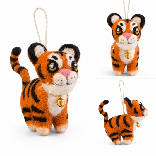 Felt Tiger Christmas Ornament with Bell