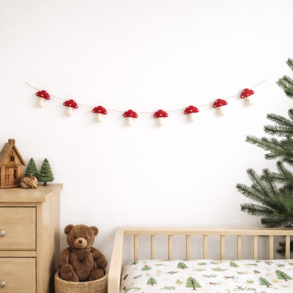 Felt Mushroom Garland - Chickadees Wooden Toys
