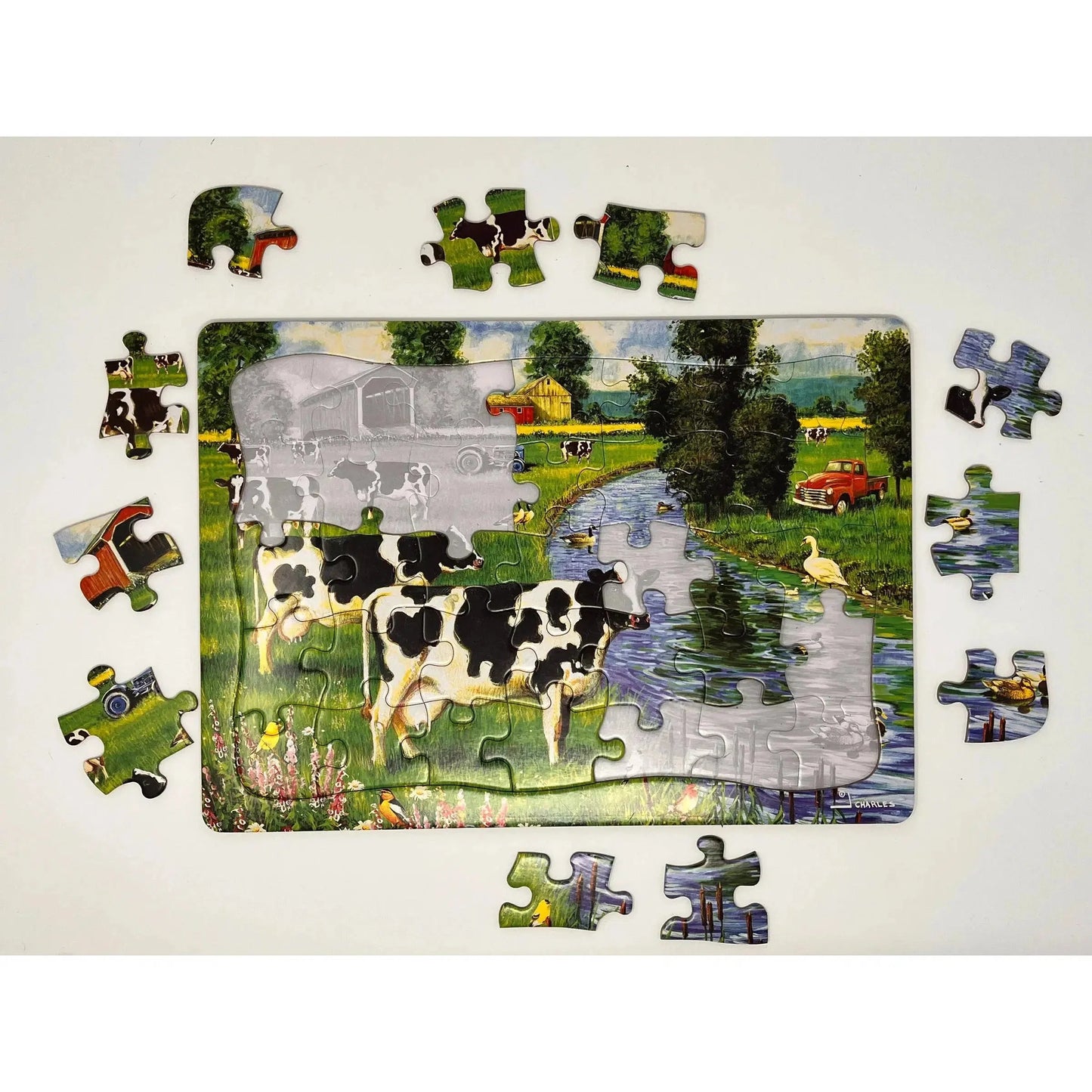 Cow Stream 35 Piece Tray Jigsaw Puzzle Cobble Hill